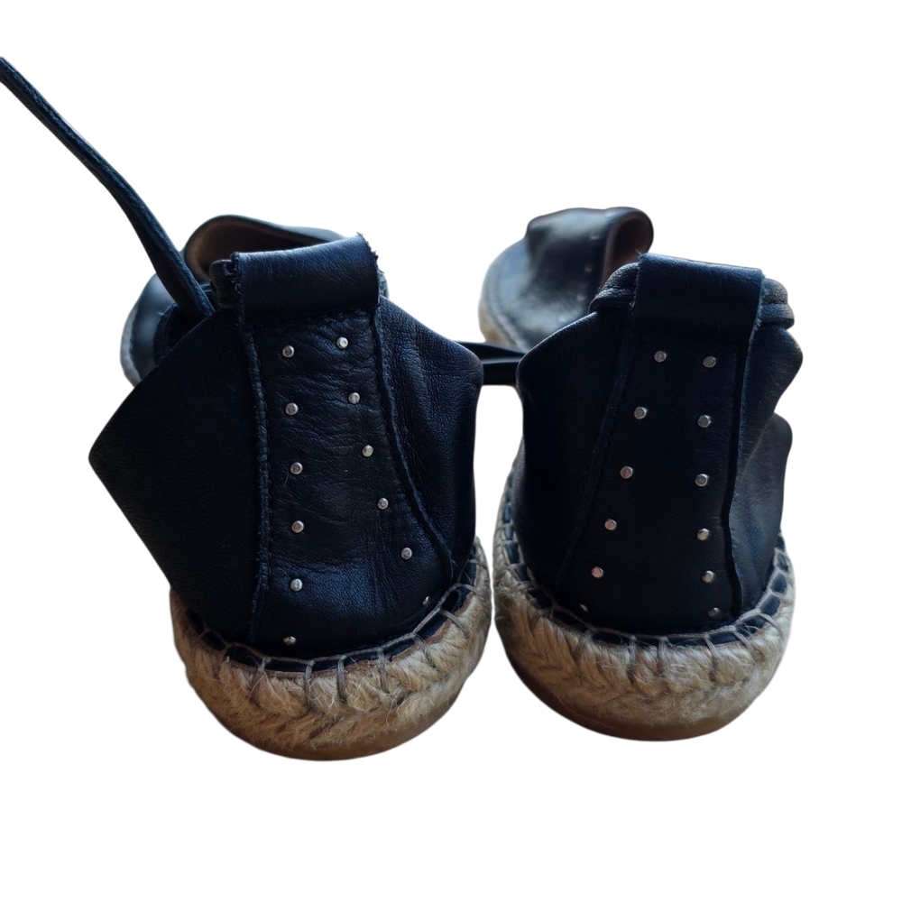 All Saints Black Leather Espadrille Ankle Tie Flats - Picture 2 of 9
